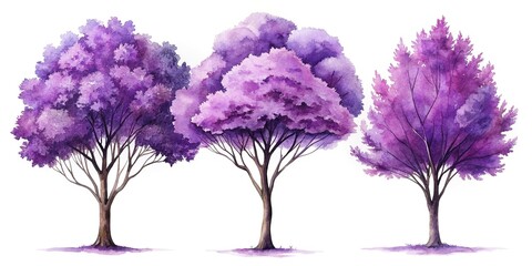 Obraz premium Watercolor Purple Trees Collection: Transparent PNG Cutouts for Design