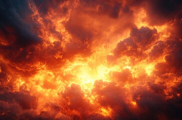 Fiery Sunset Sky A Dramatic Cloudscape of Intense Orange and Red Hues
