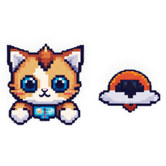 Pixel Baby Cat Retro Game Style