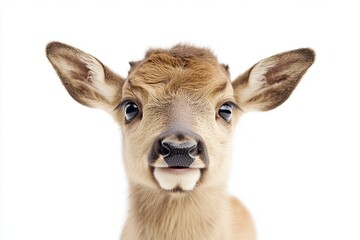 Fototapeta premium elk. small smiling, native, smile. on isolated white background close up. playful mood
