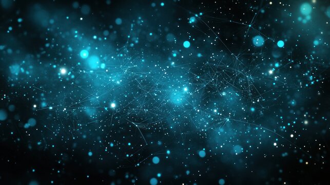 Abstract Blue Network Glowing Particles Dark Background Space