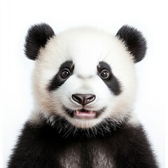 Fototapeta premium panda. small smiling, native, smile. on isolated white background close up. playful mood