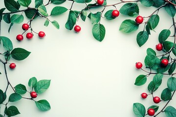 Vibrant Cotoneaster Berries: A Burst of Autumnal Red and Green fall plant flora macro image juicy   