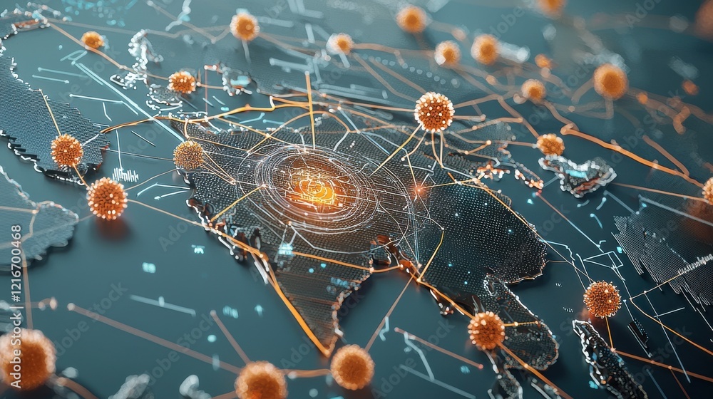 Leinwandbilder analyzing virus outbreak data global map digital visualization tech environment futuristic concept