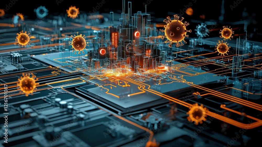 Fototapete Visualizing global virus spread data high-tech solutions for understanding viral outbreaks in an urban environment interactive concept