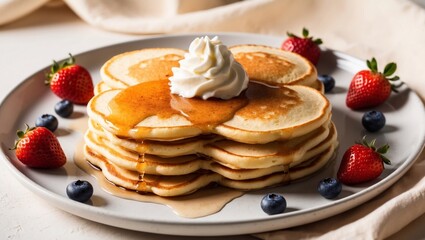 Heart-shaped pancakes breakfast