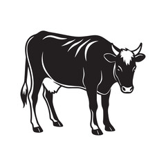 cow silhouette, black and white silhouette, vector and illustration