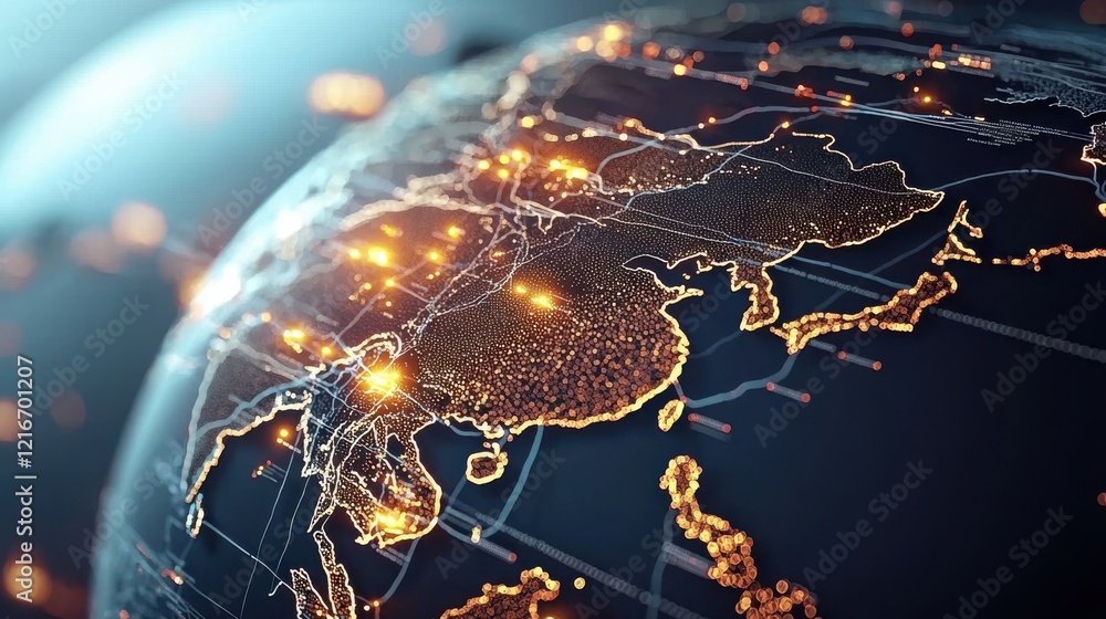 Aufkleber Visualizing global virus spread high-tech data analysis world overview digital representation scientific perspective standardization concept