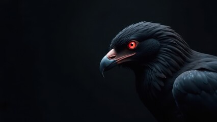Obraz premium Majestic Dark Bird of Prey with Intense Gaze, Profile View against Black Background