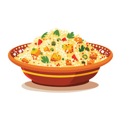 elegant illustration of Indian style vegetable biryani on a clay pot