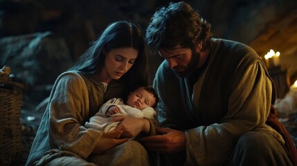 Obraz premium Peaceful Moment of Mary Holding Baby Jesus
