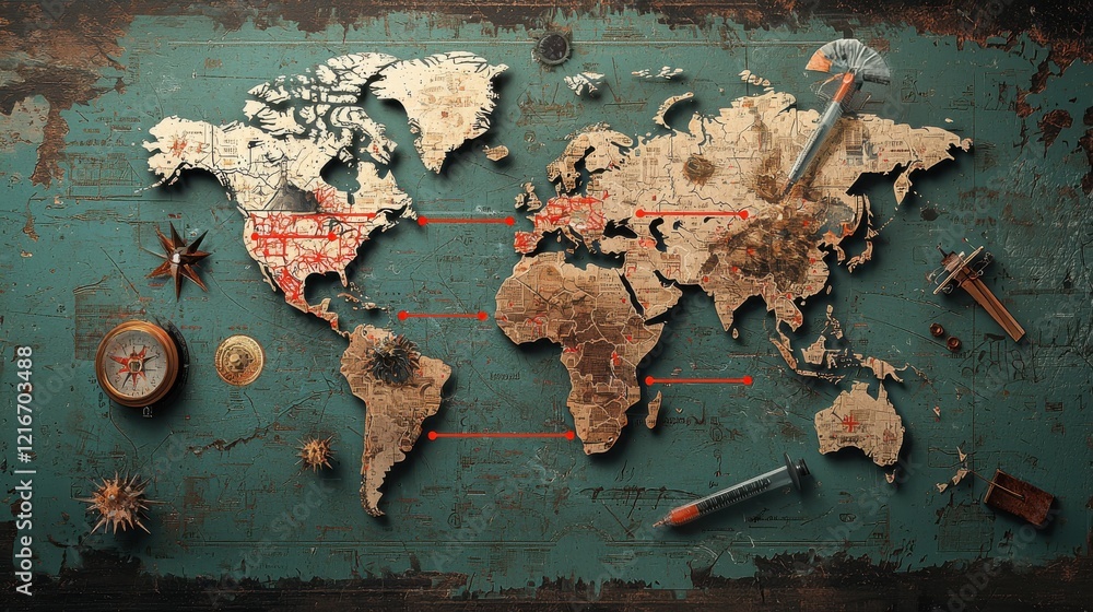 Poster mapping pandemic spread global heat zones on world map for enhanced understanding of health threats