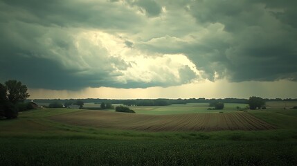Fototapeta premium Stormy Landscape with Lush Green Fields