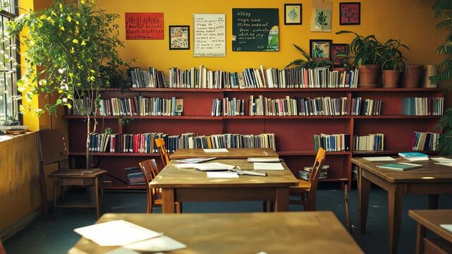 A classroom where students explore creative writing, with pages filled with vivid stories and poetry.