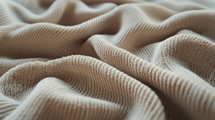 Beige corduroy fabric texture, soft waves, close-up, background blur, textile design