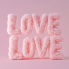 The word LOVE in fluffy pink