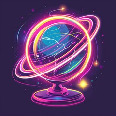 A vibrant, glowing globe with swirling rings, representing cosmic exploration and knowledge.