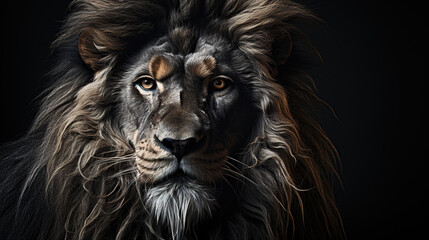 Naklejka premium Wild Animal Lion Portrait Black and White 