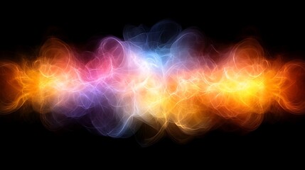 Fototapeta premium A glowing abstract background of symmetrical geometric shapes in bold hues of magenta, cyan, and orange.