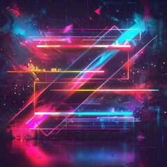 Abstract digital artwork featuring vibrant neon colors and geometric shapes.