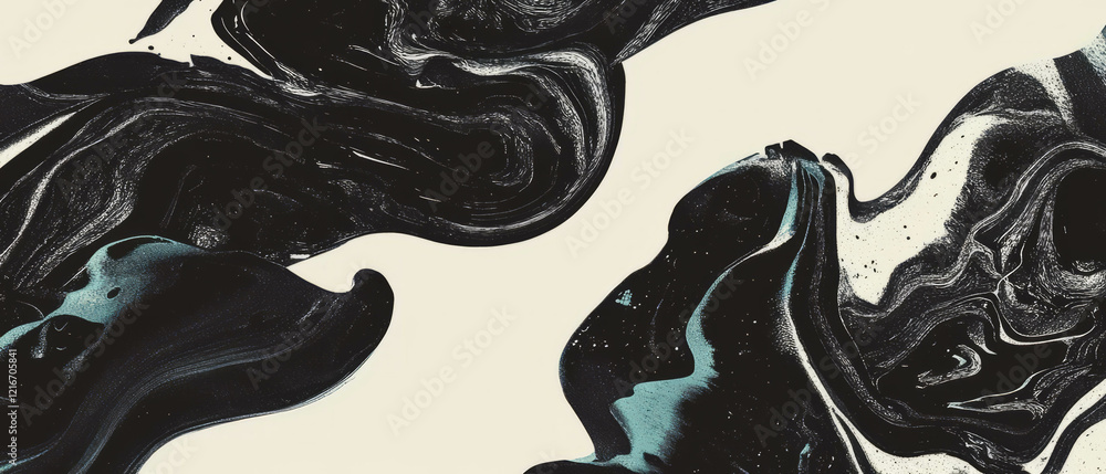 Poster Abstract black ink patterns intertwining on a crisp white background create a mesmerizing design