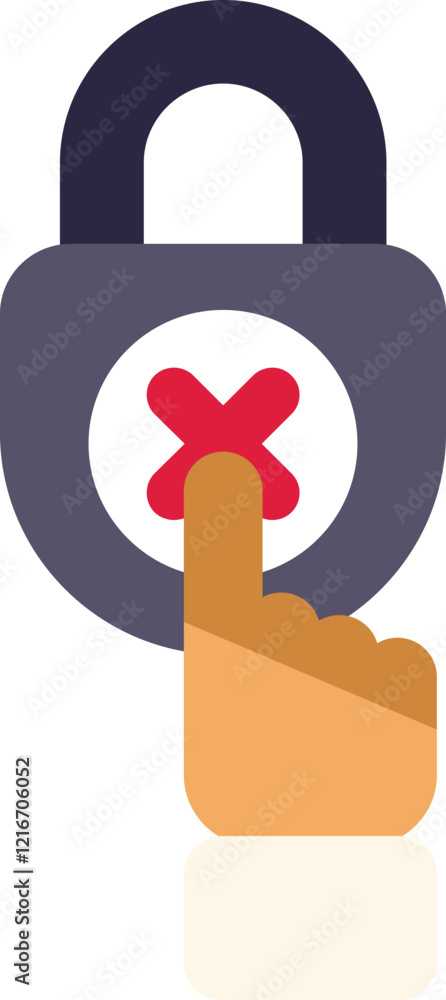 Poster hand is pressing a delete button on a padlock, in a concept about digital security