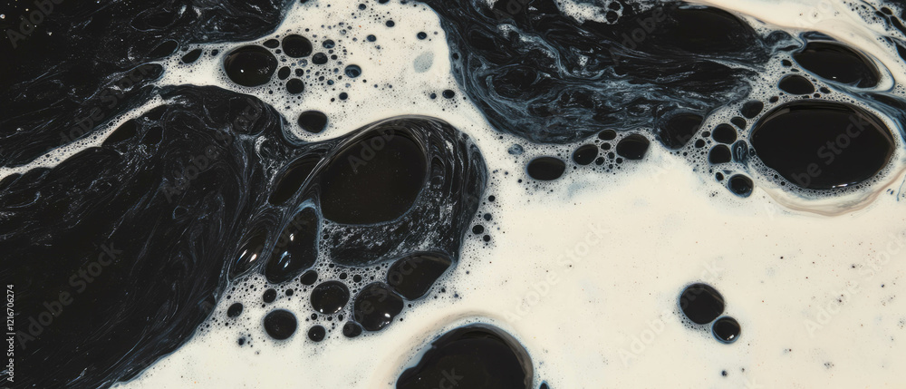 Poster black ink texture created with sponge on a porous white surface showcasing artistic patterns