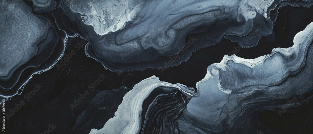 Poster black ink textures with alcohol diffusion creating unique artistic patterns