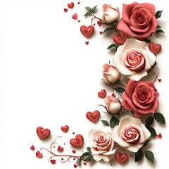  rose card border, isolated on white background