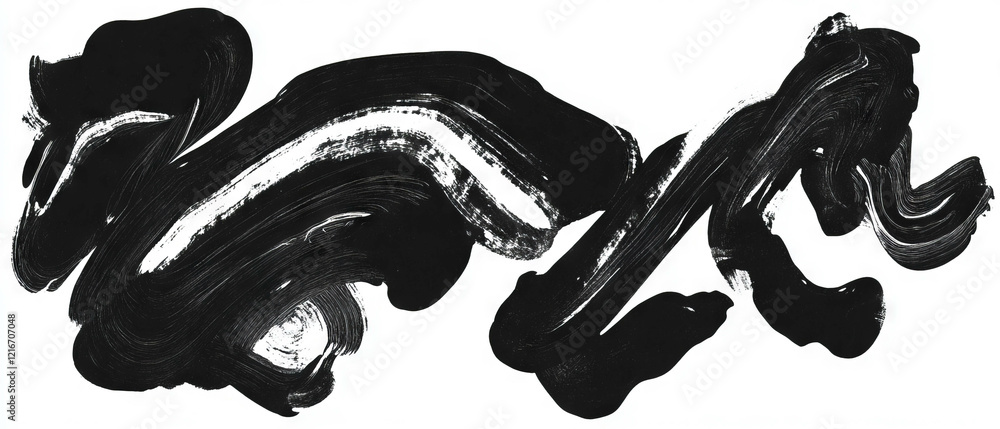 Poster elegant calligraphic black ink patterns on a white background showcasing artistic texture
