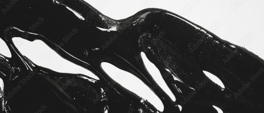 Poster Black ink patterns create unique textures on a pure white background in abstract art