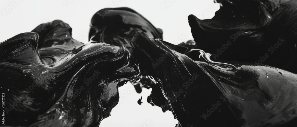 Aufkleber Dripping black ink creating intricate patterns on a pure white background
