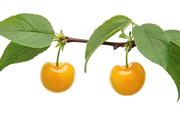 Juicy Yellow Cherries on Branch, Summer Fruit Delight, Vibrant Nature Closeup, Sweet Summertime     