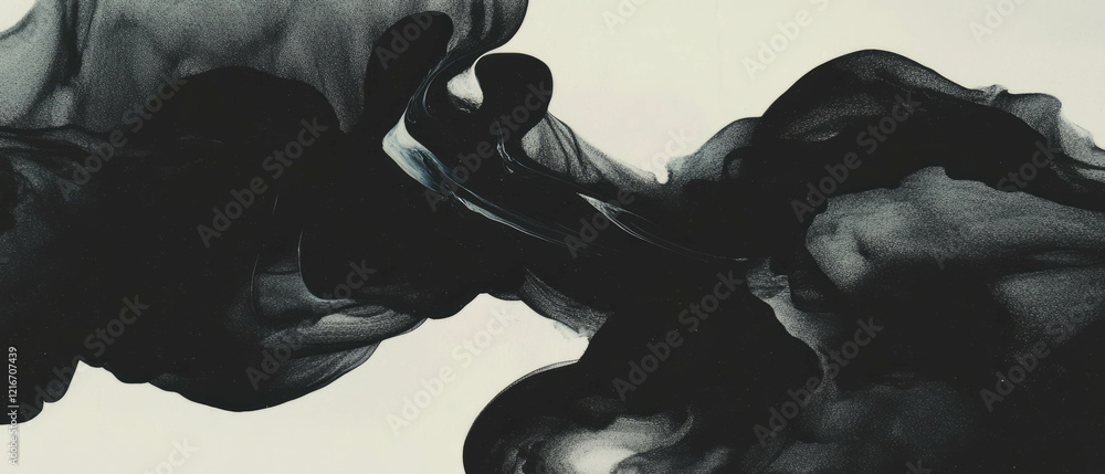 Poster Intricate monochromatic ink patterns on a brilliant white background showcase artistic depth