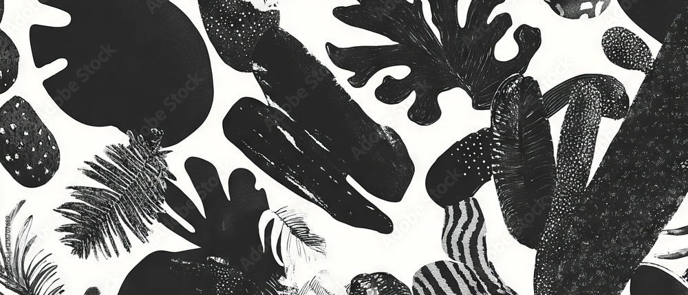 Aufkleber organic black ink patterns on a smooth white background create elegant artwork