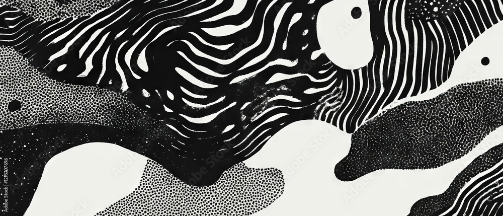 Poster organic black ink patterns create natural shapes against a smooth white background
