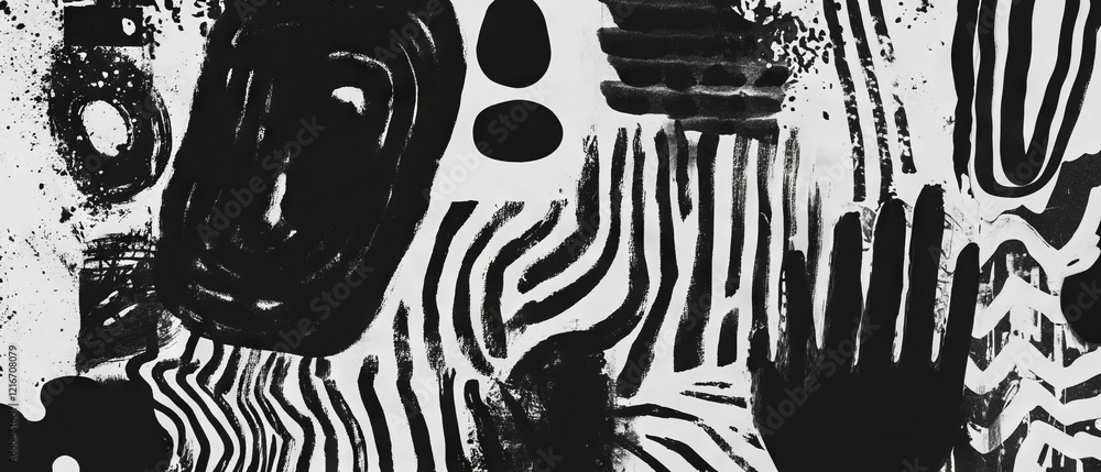 Fototapete Black ink patterns create abstract textures on a white background for artistic expression