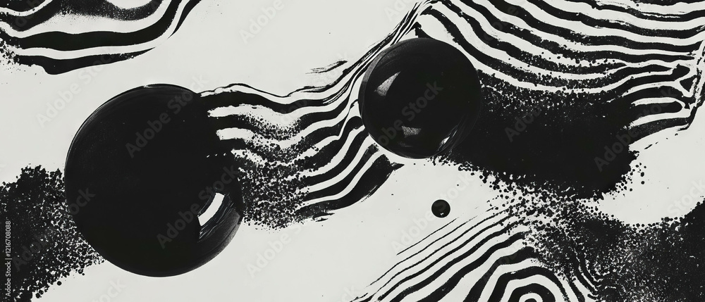 Poster exploration of abstract black ink patterns on a grainy white background
