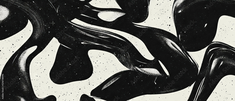 Aufkleber Unique abstract patterns of black ink on a textured white background