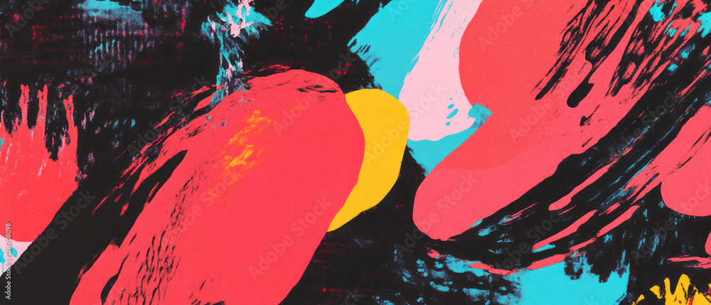 Fototapete Vivid abstract ink patterns with contrasting shapes and colors creating a lively visual experience