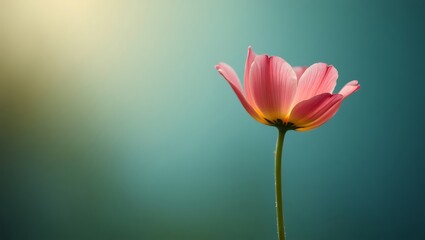 Fototapeta premium Minimalist blooming flower symbolizing strength and growth with soft blurred background