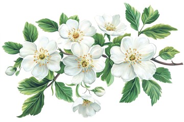 Fototapeta premium Delicate White Hawthorn Blossoms: Springtime Floral Beauty, Nature's Elegance, Botanical 