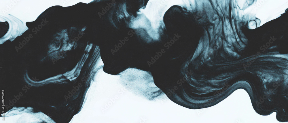 Aufkleber Black ink creating smooth transitions on a white background in abstract form