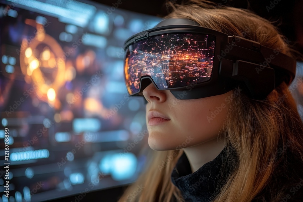 Leinwandbilder exploring virtual reality technology with immersive goggles in a futuristic setting at night