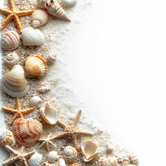 Obraz premium seashell and sand border, isolated on white background