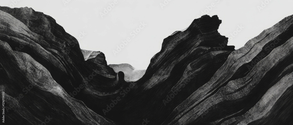 Poster Cross-hatching technique creates depth and texture in black ink against white background