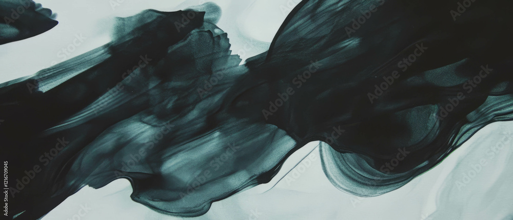 Aufkleber Dynamic black ink diffusion creating an abstract texture on a white background