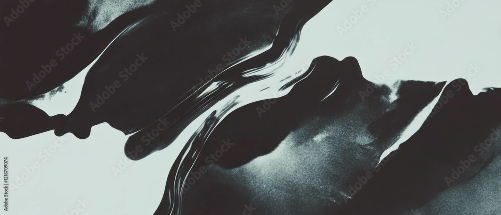 Poster Black ink gradients create smooth textures on a white background for artistic exploration