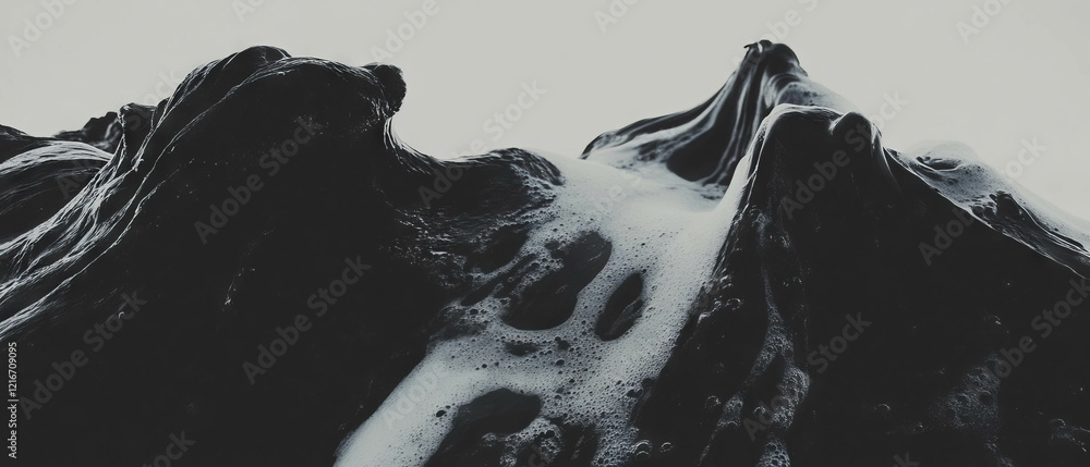 Poster Black ink gradients create smooth transitions on a white background showcasing artistic textures