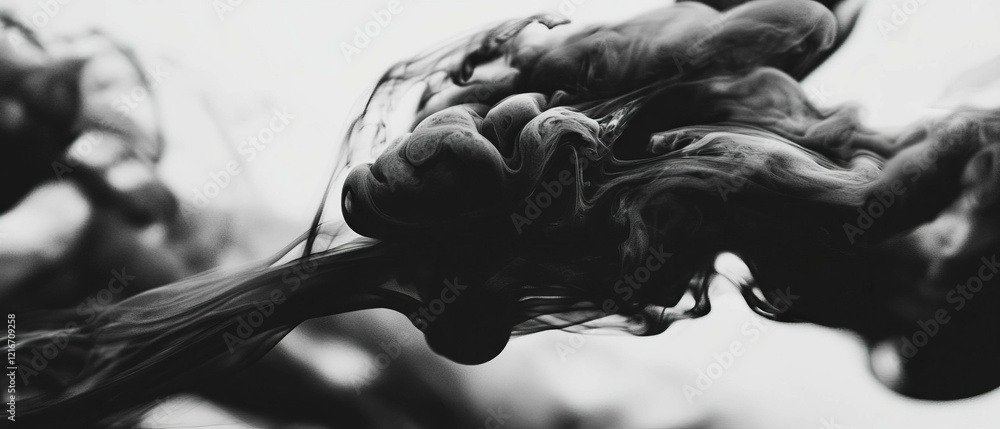 Poster black ink smudges creating abstract textures against a clean white background
